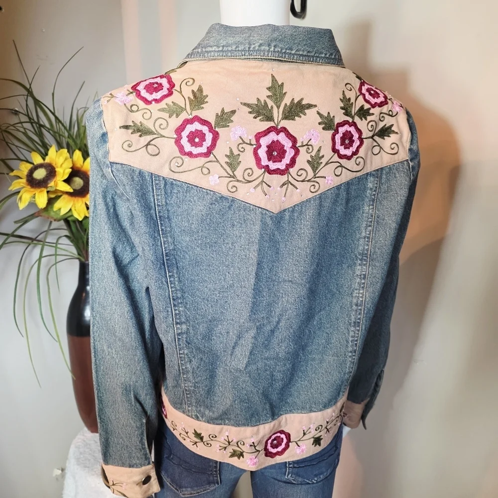 Vintage Dorman Burns Cowgirl Embroidered Denim Jacket Floral Western Boho - Picture 6 of 6